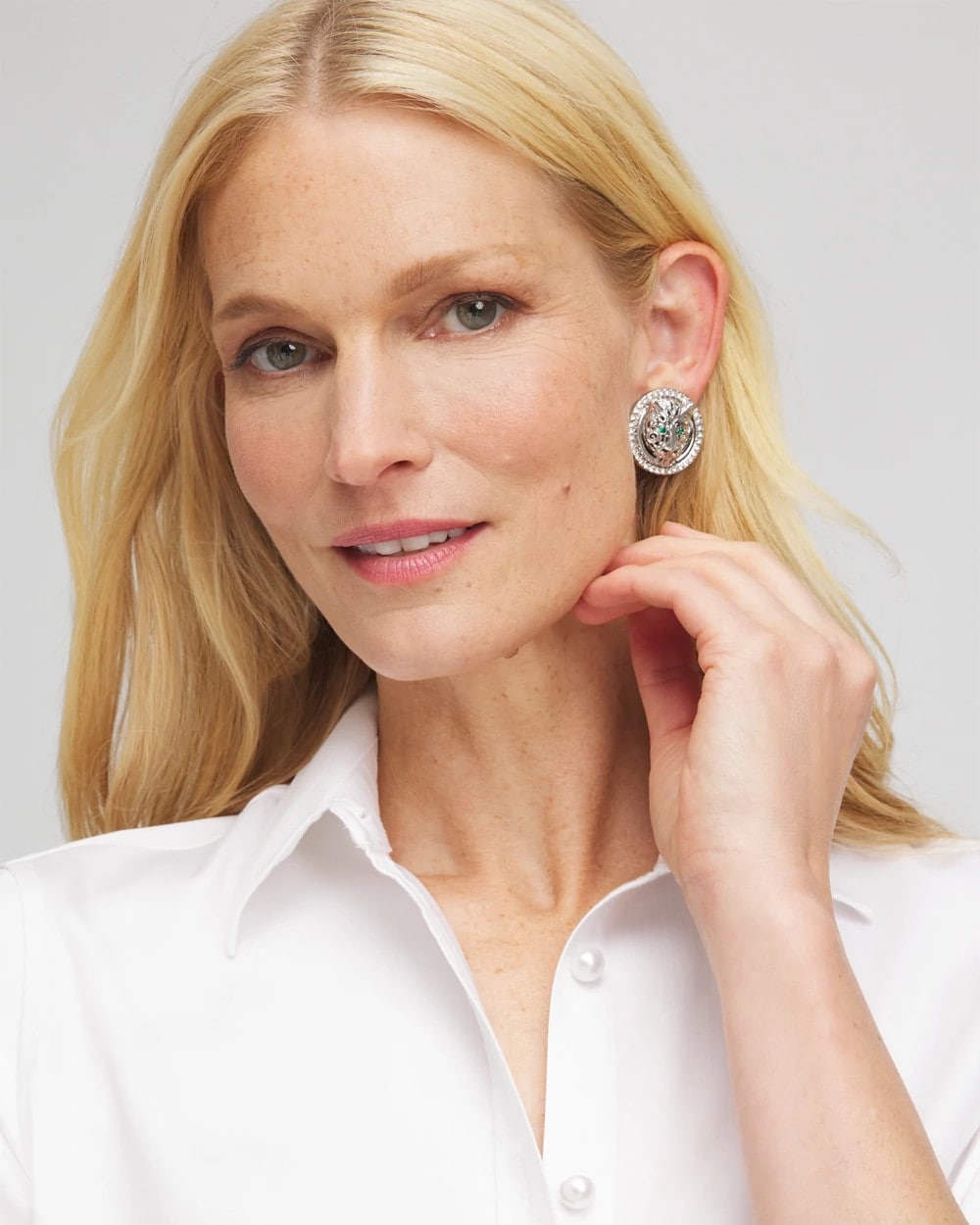 Chico's Green Eye Tiger Clip-On Earrings GREEN