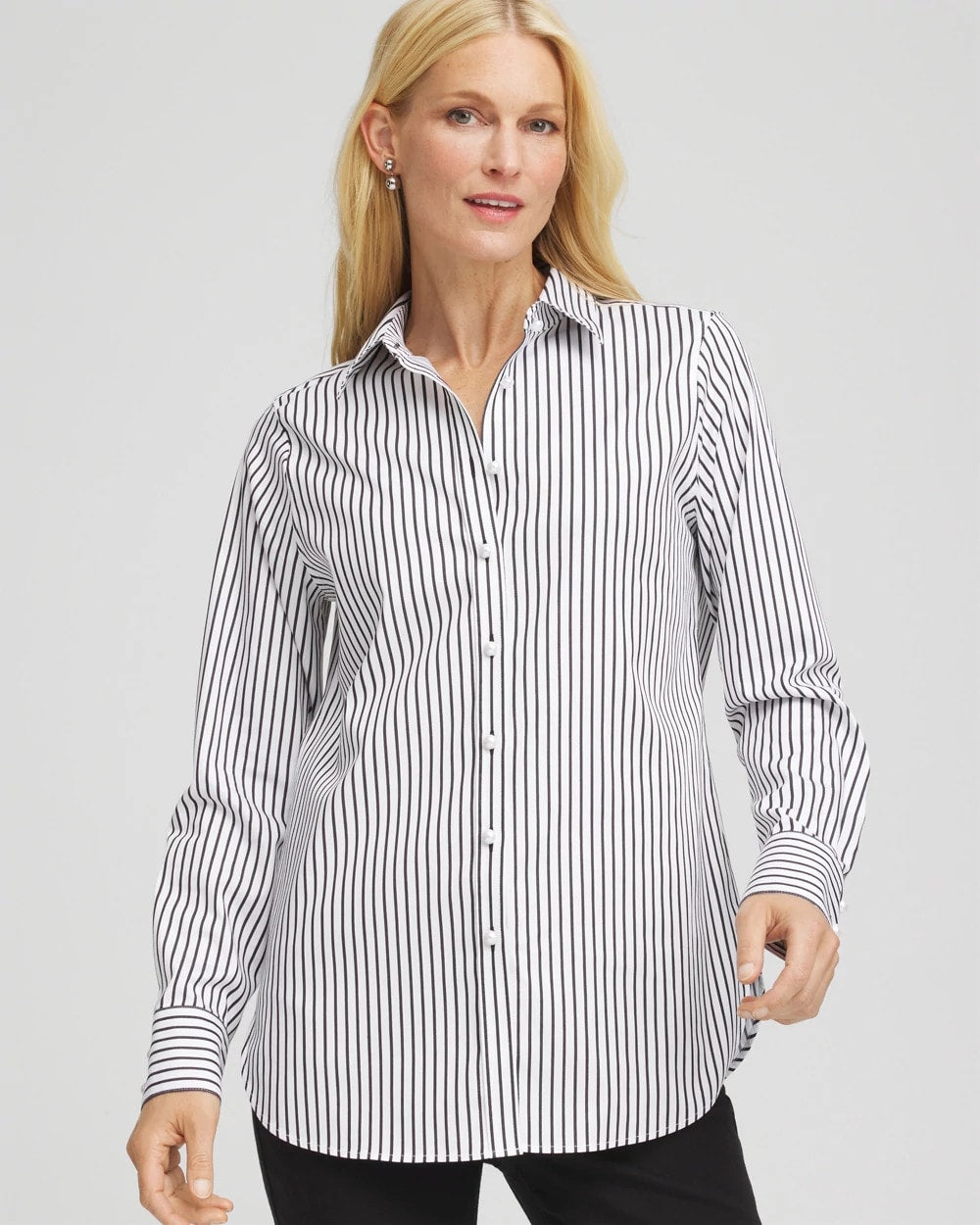 Chico's No Iron™ Lurex Striped Shirt OPTIC WHITE