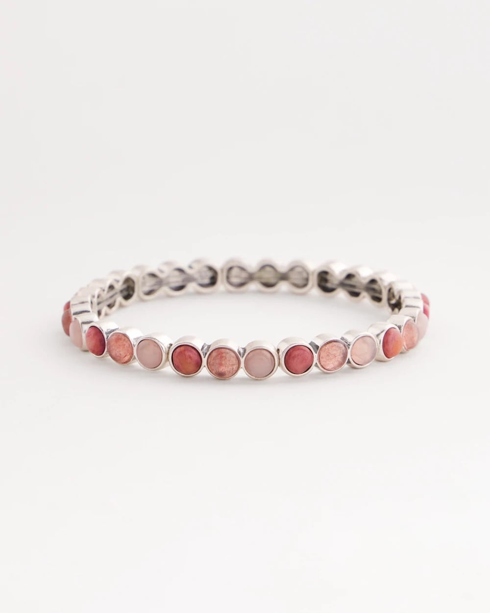 Chico's Quartz & Rhodonite Stone Silvertone Round Stretch SIESTA ROSE