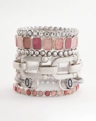 Chico's Quartz & Rhodonite Stone Silvertone Round Stretch SIESTA ROSE