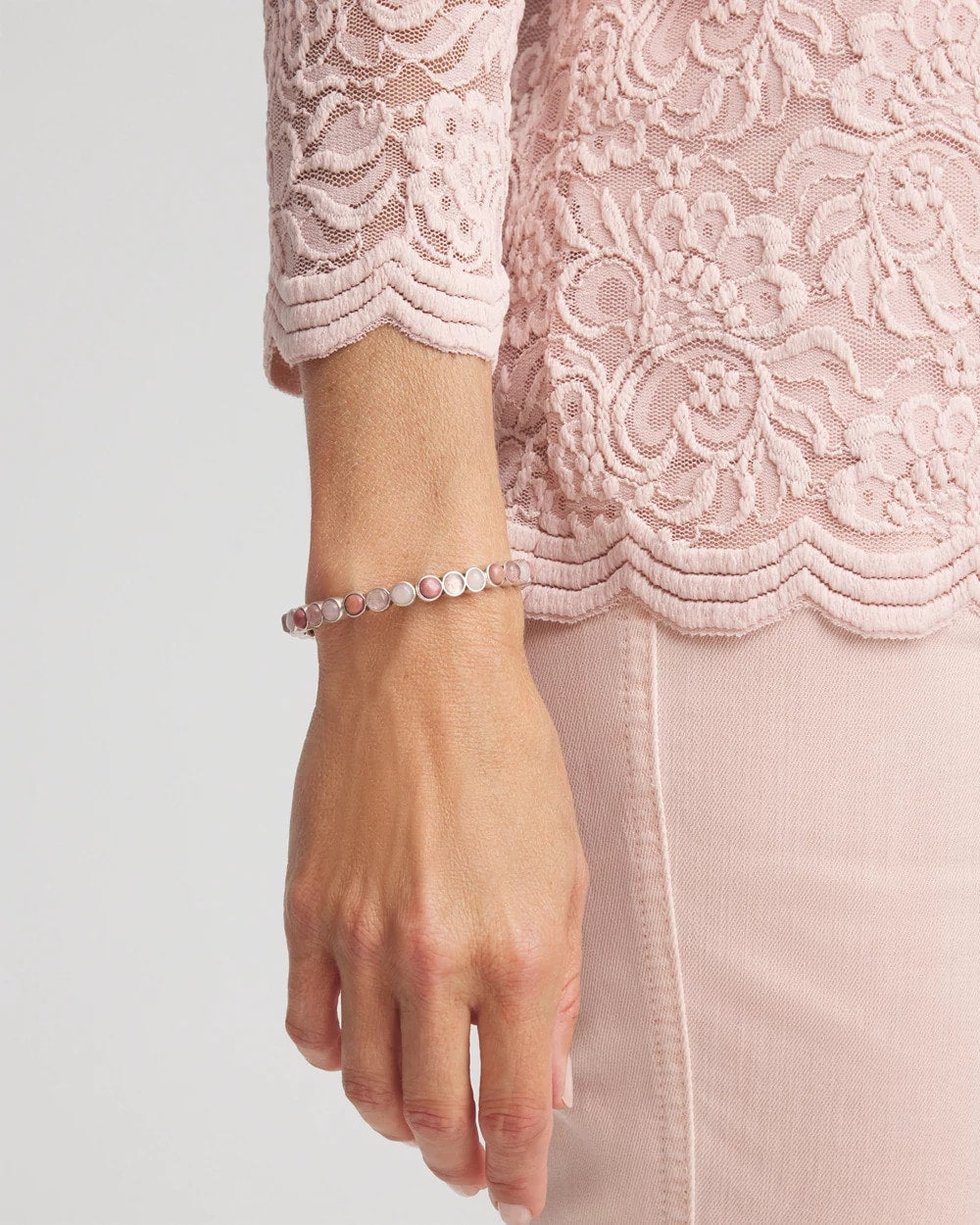 Chico's Quartz & Rhodonite Stone Silvertone Round Stretch SIESTA ROSE