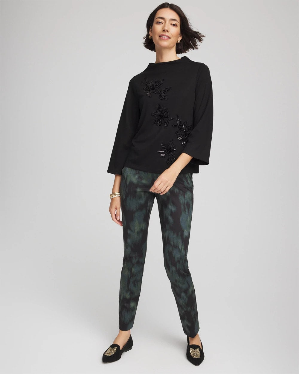 Chico's Embellished Structured Top BLACK