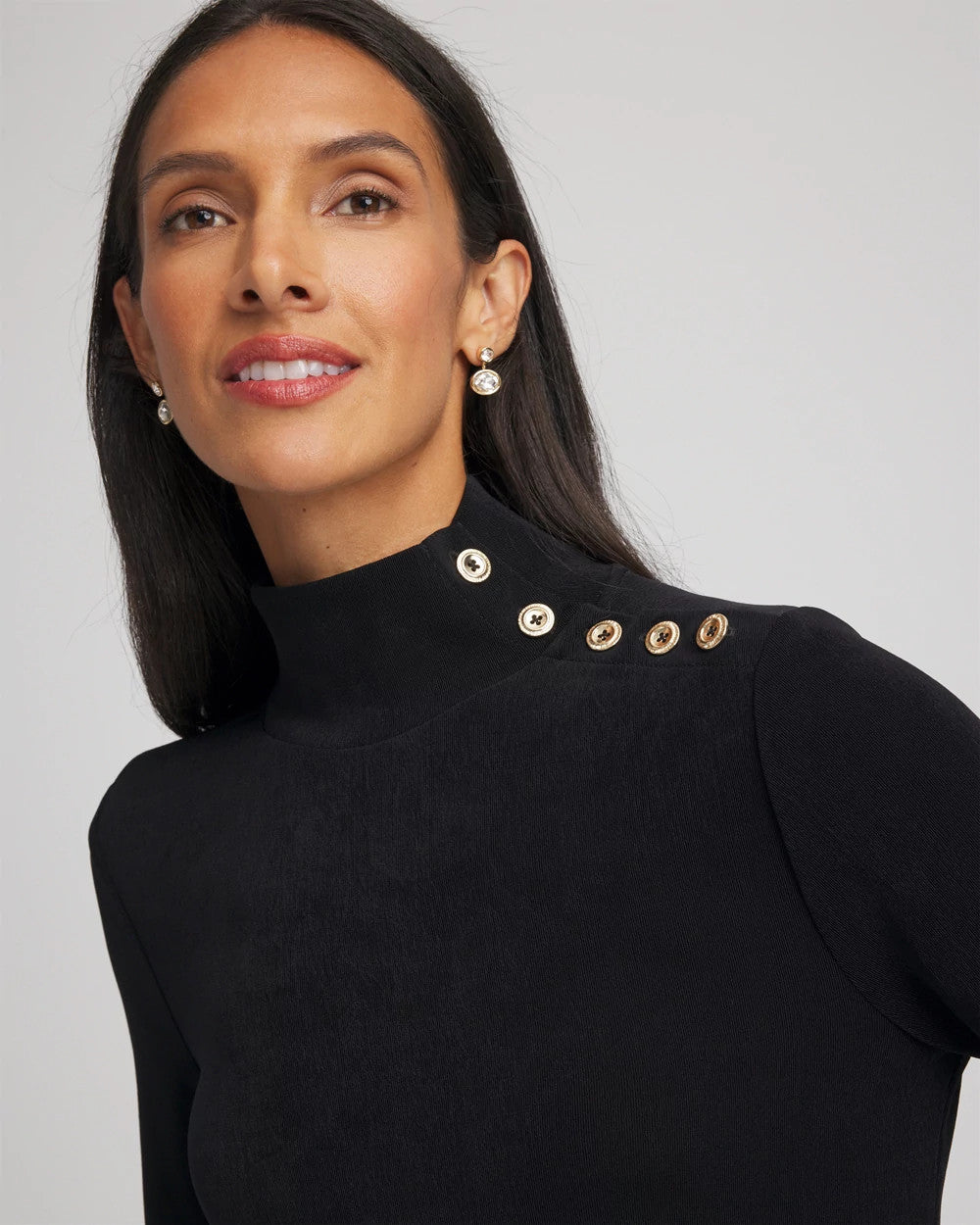 Chico's Travelers™ Button Mockneck Top TRAVELERS BLACK