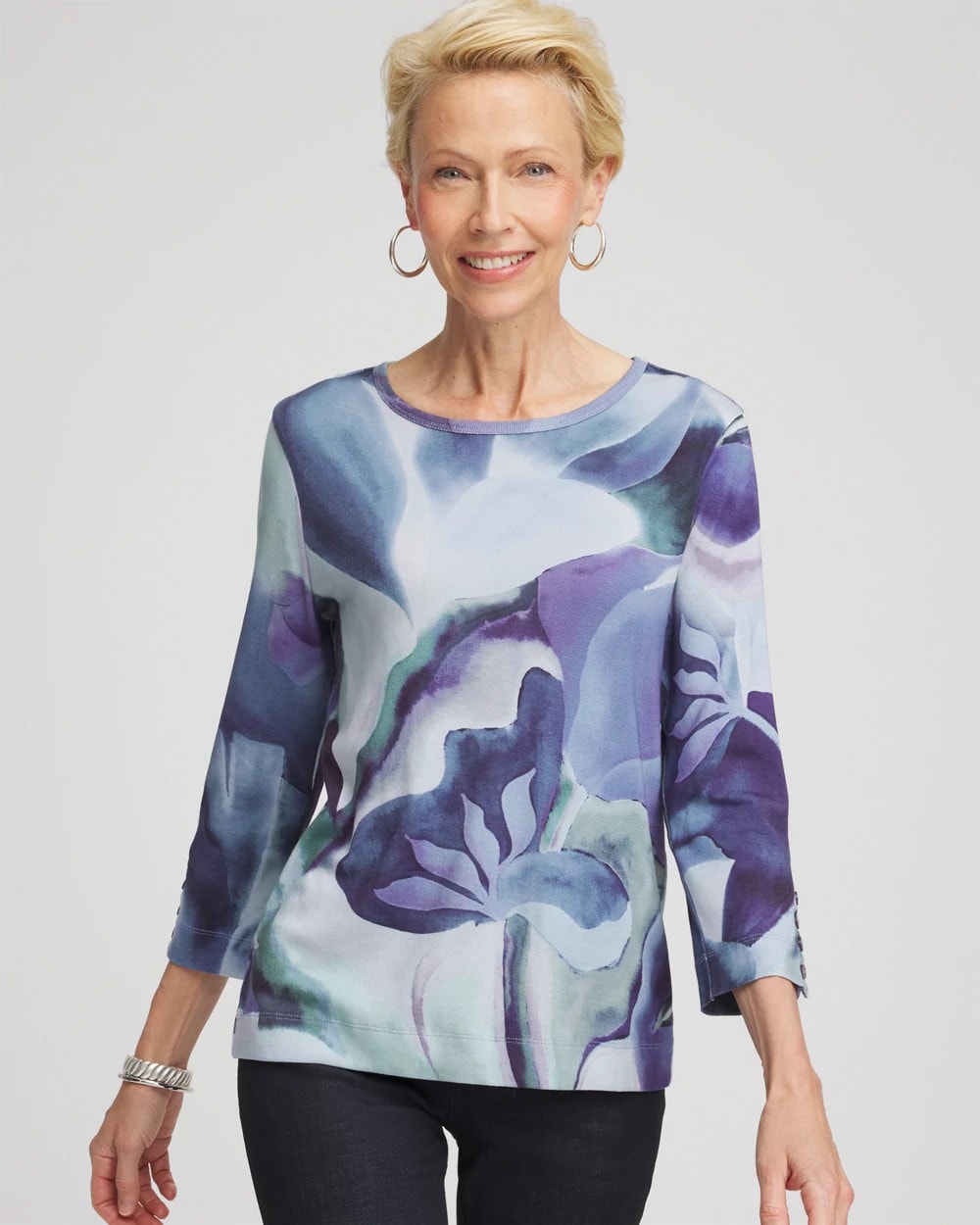 Chico's Pima Button Sleeve Tee PURPLE ELIXIR