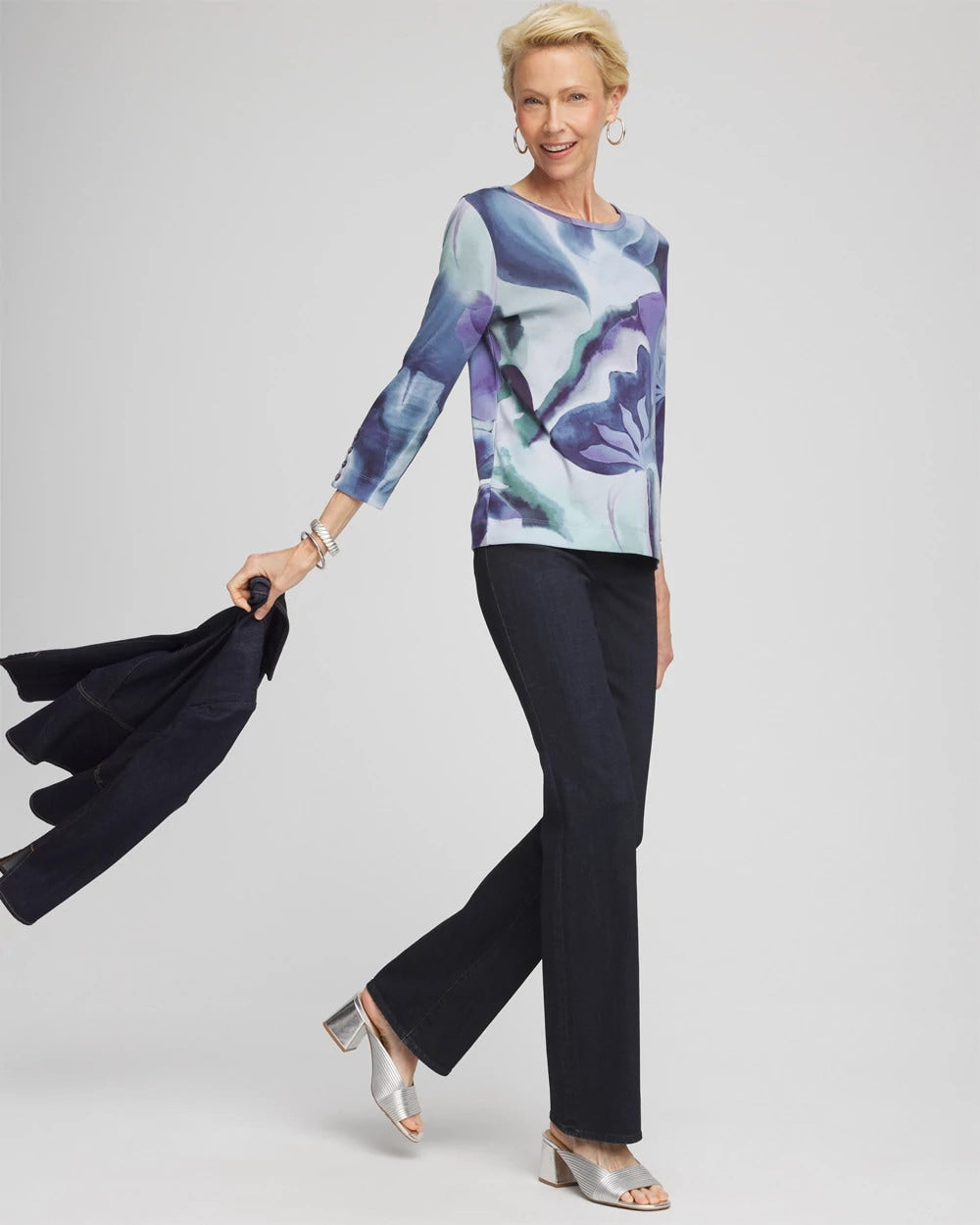 Chico's Pima Button Sleeve Tee PURPLE ELIXIR