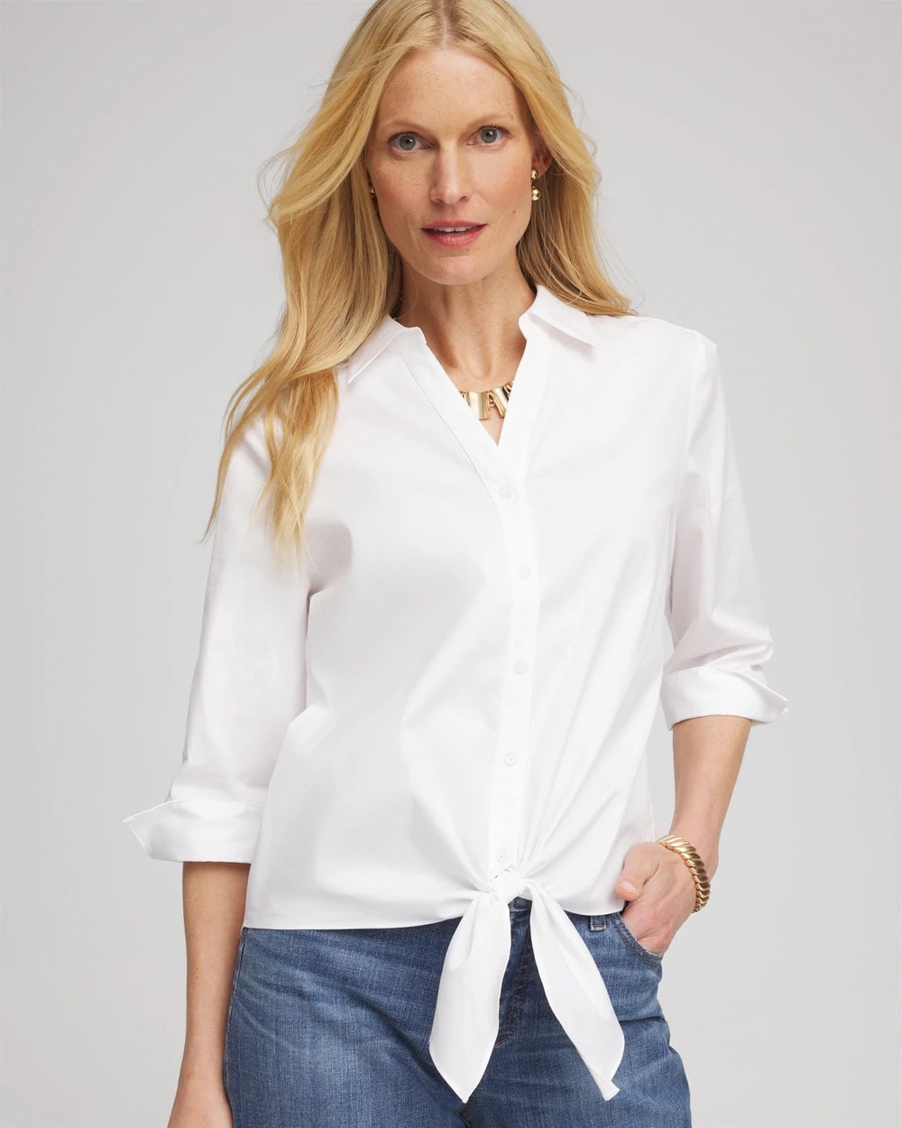 Chico's Poplin Tie-Front Top ALABASTER