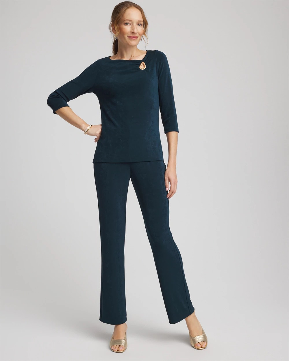 Chico's Travelers™ Asymmetrical 3/4 Sleeve Top TEAL SHADOW