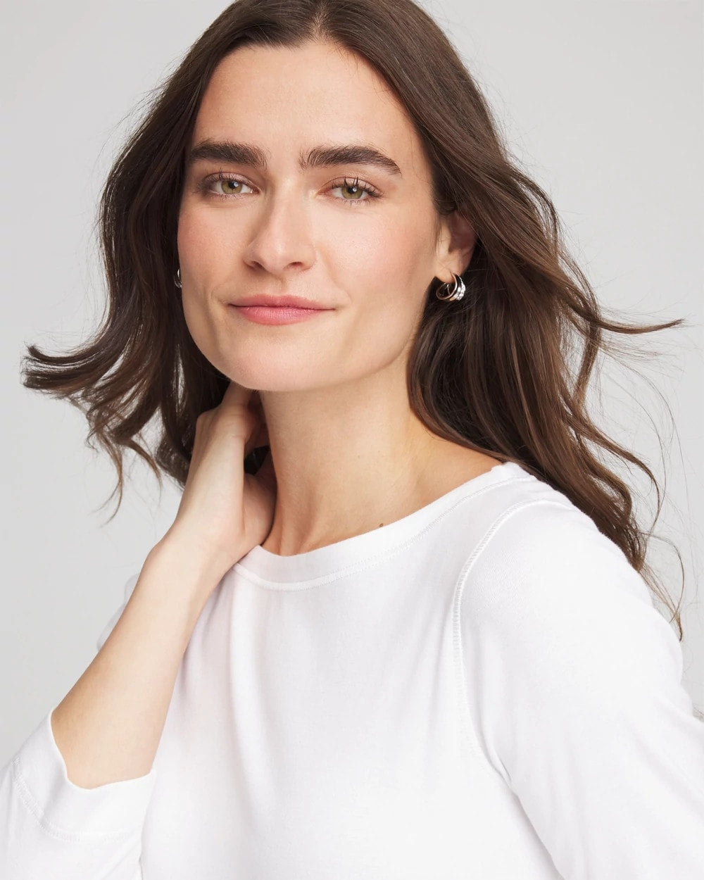 Chico's Pima Cotton 3/4 Sleeve Tee ALABASTER