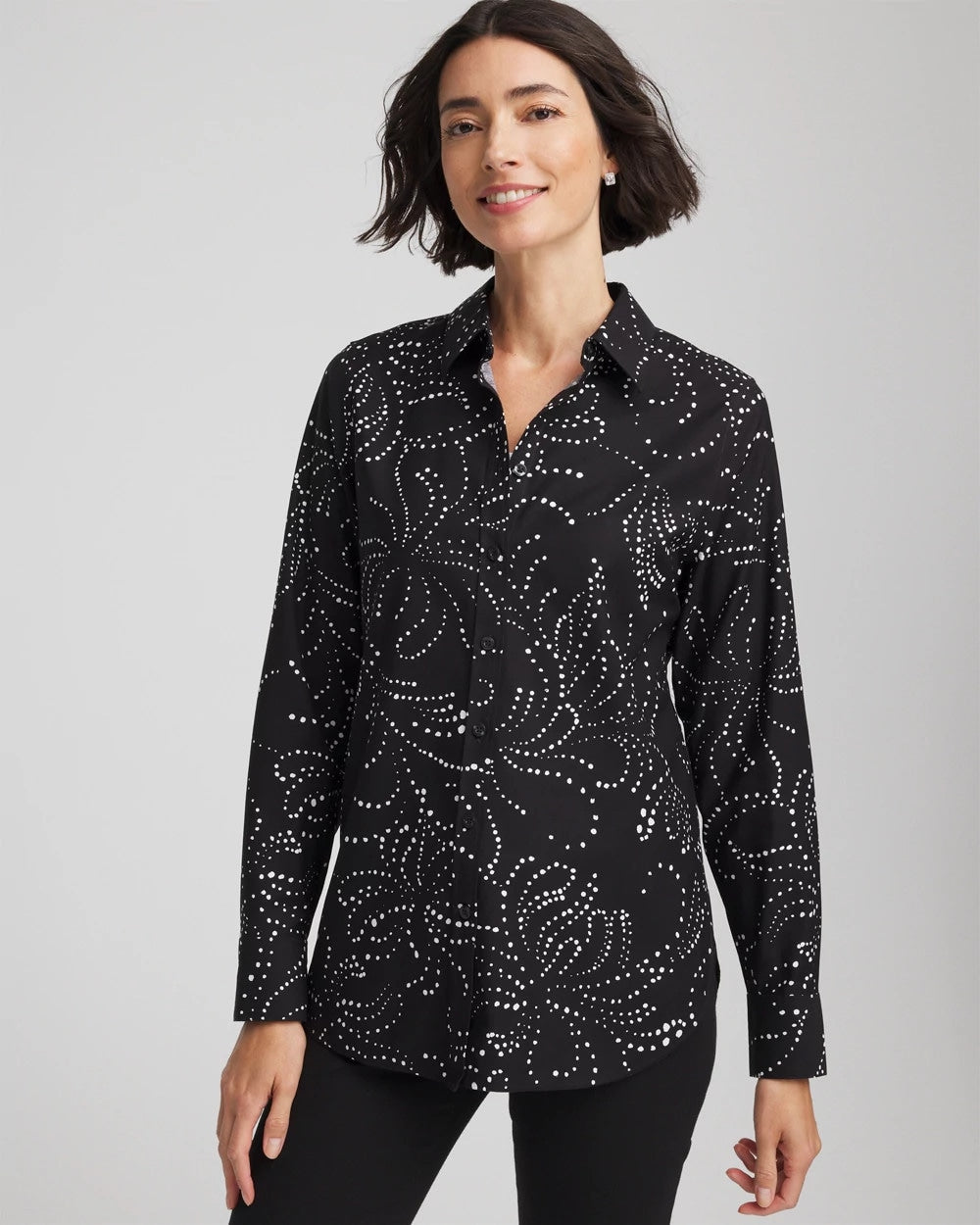 Chico's No Iron™ Findot Print Sateen Shirt BLACK