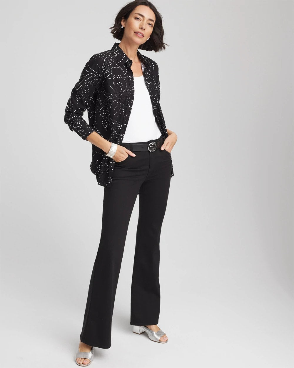 Chico's No Iron™ Findot Print Sateen Shirt BLACK