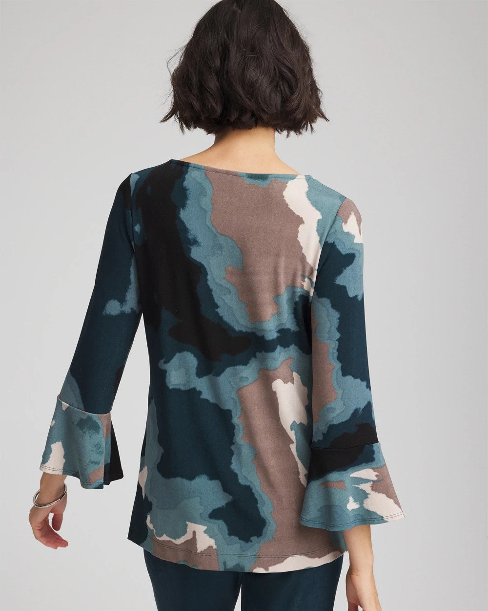 Chico's Travelers™ Crystal Flounce Sleeve Tunic TEAL SHADOW