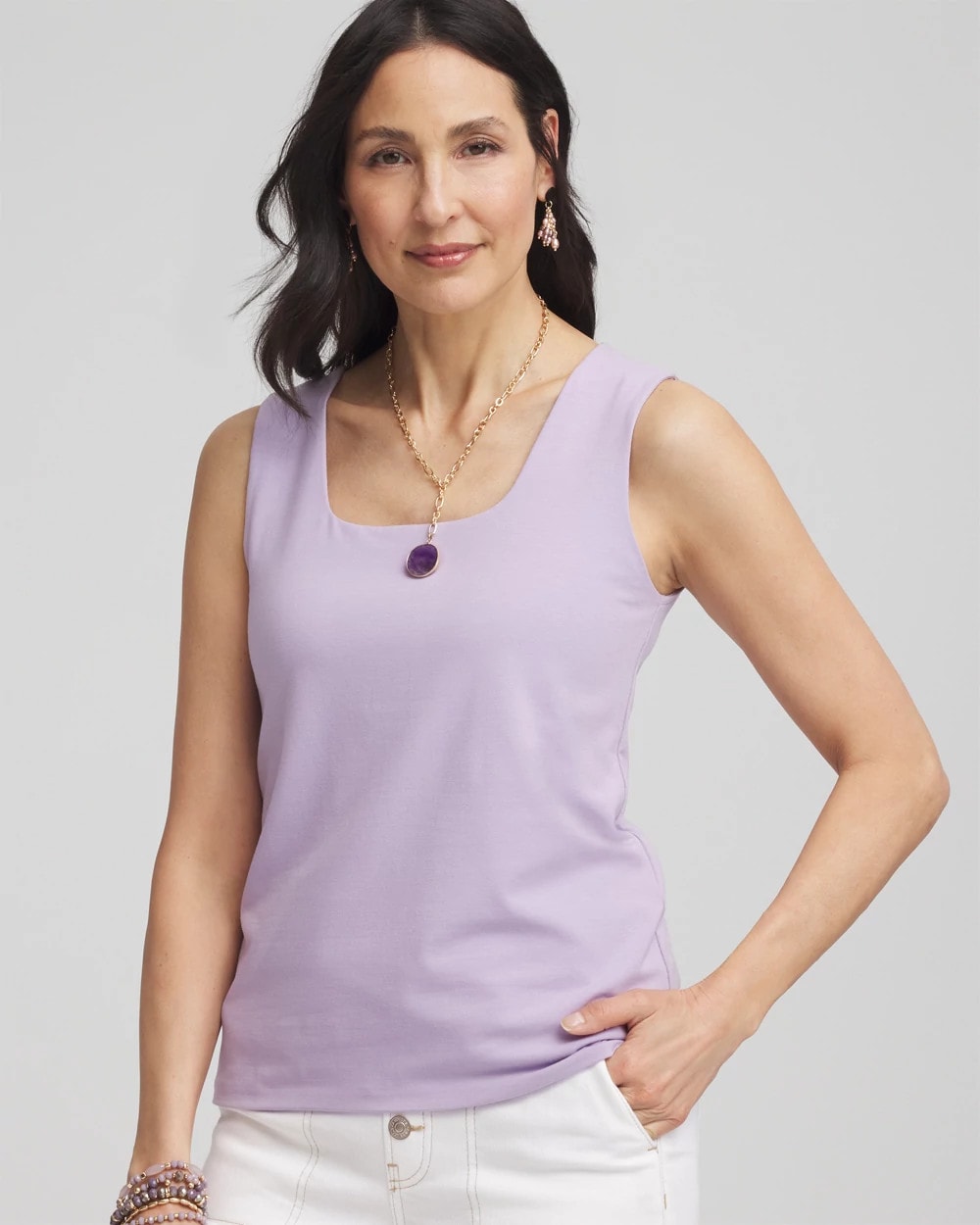 Chico's Contour Cotton™ Square Neck Tank GENTLE LAVENDER