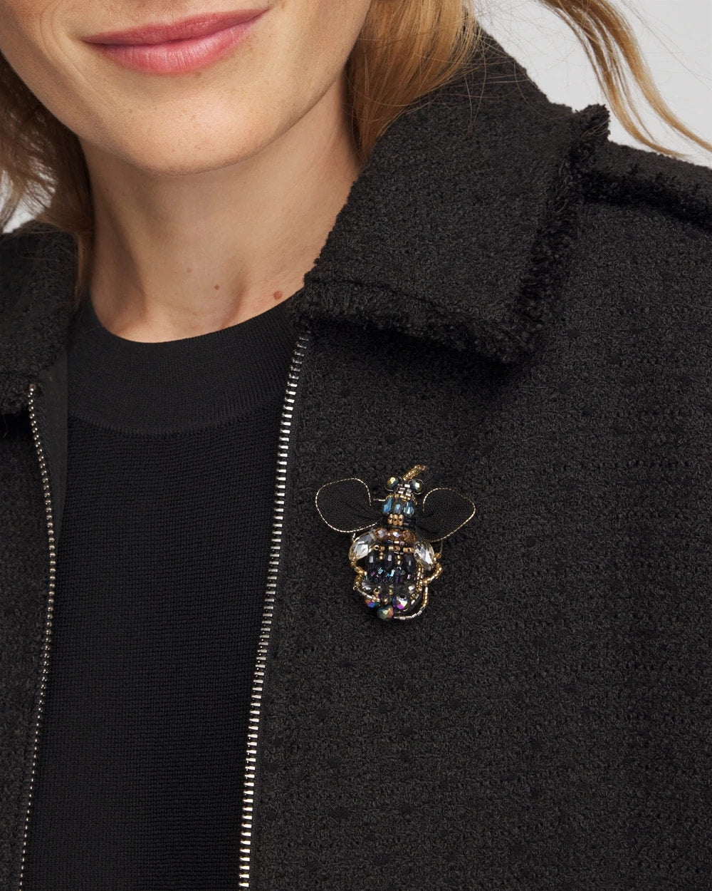 Chico's Beaded Bee Brooch BLACK