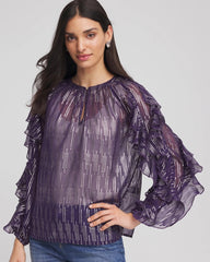 Chico's Georgette Ruffle Sleeve Blouse PURPLE ELIXIR