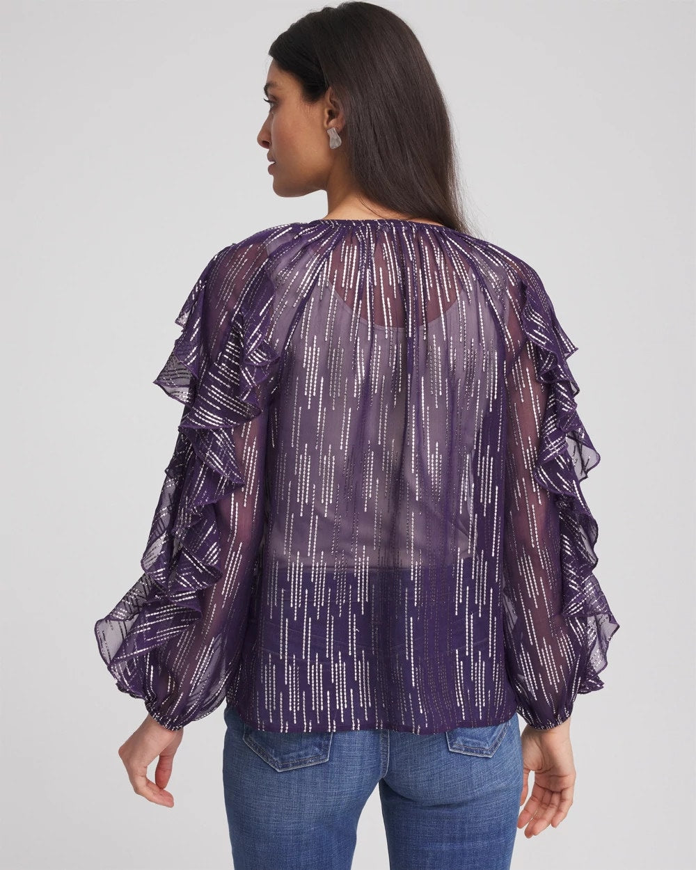Chico's Georgette Ruffle Sleeve Blouse PURPLE ELIXIR