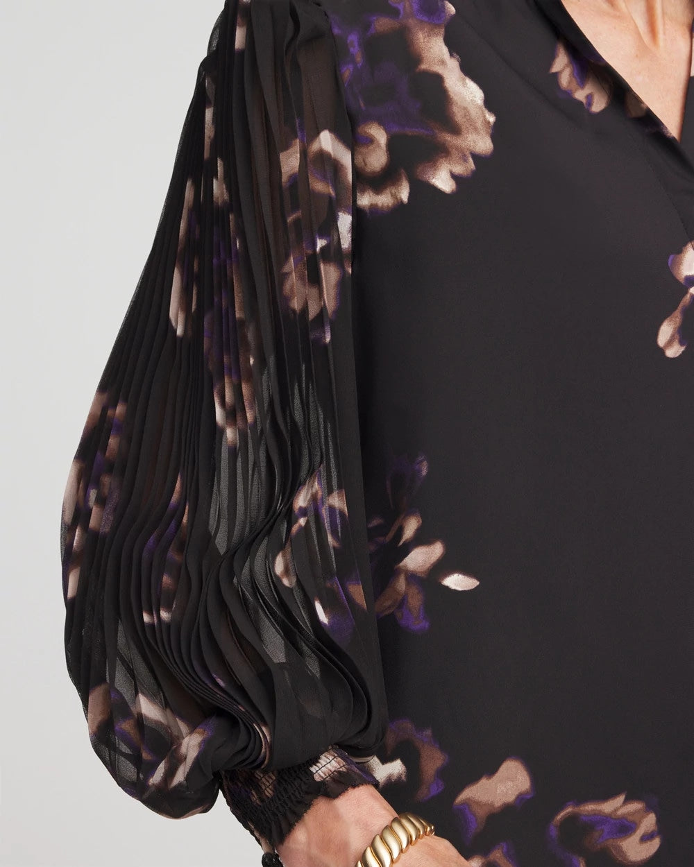 Chico's Fjord Flora Opaque Crepe Blouse BLACK