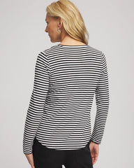Chico's Striped V-Neck Layering Tee BLACK