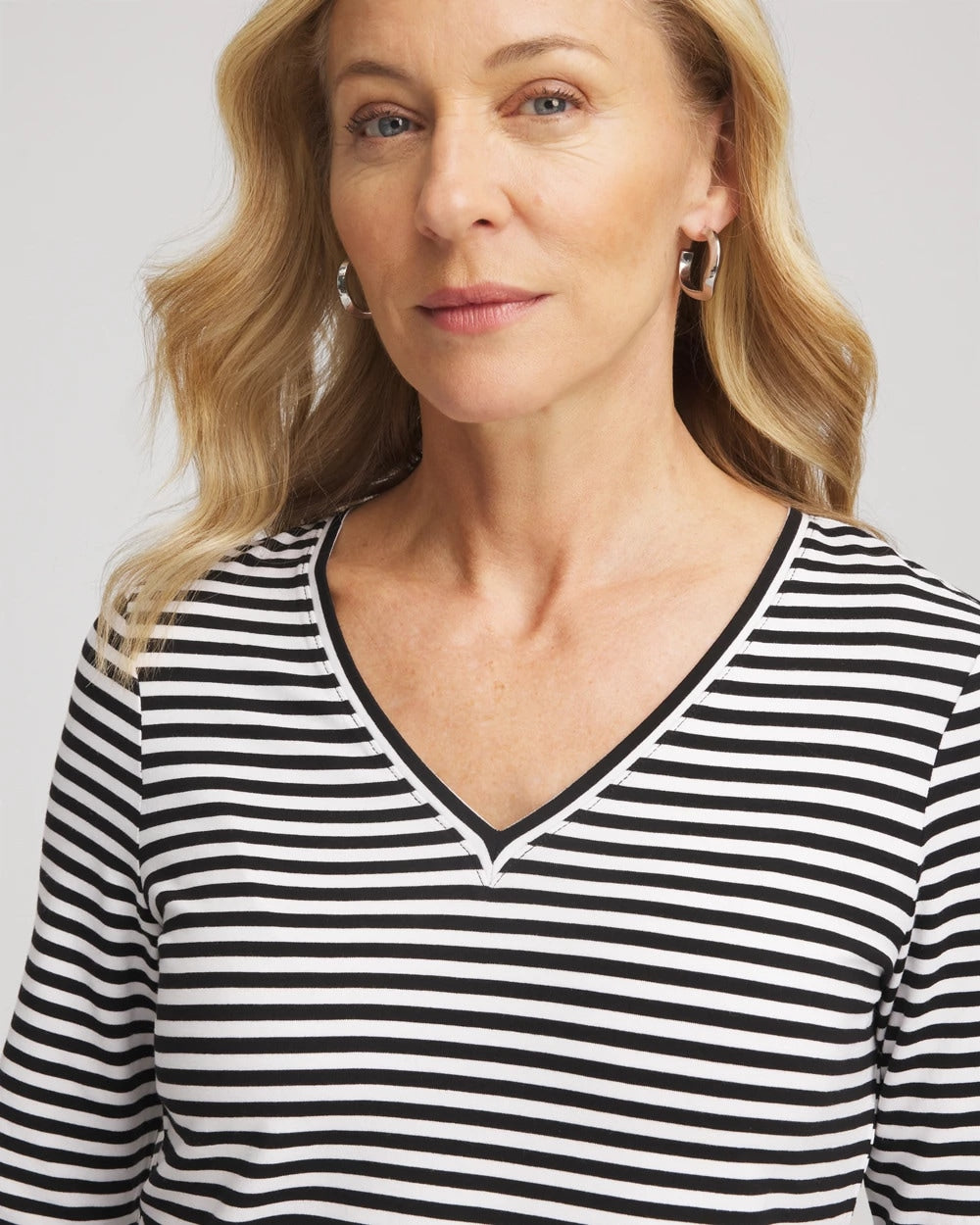 Chico's Striped V-Neck Layering Tee BLACK