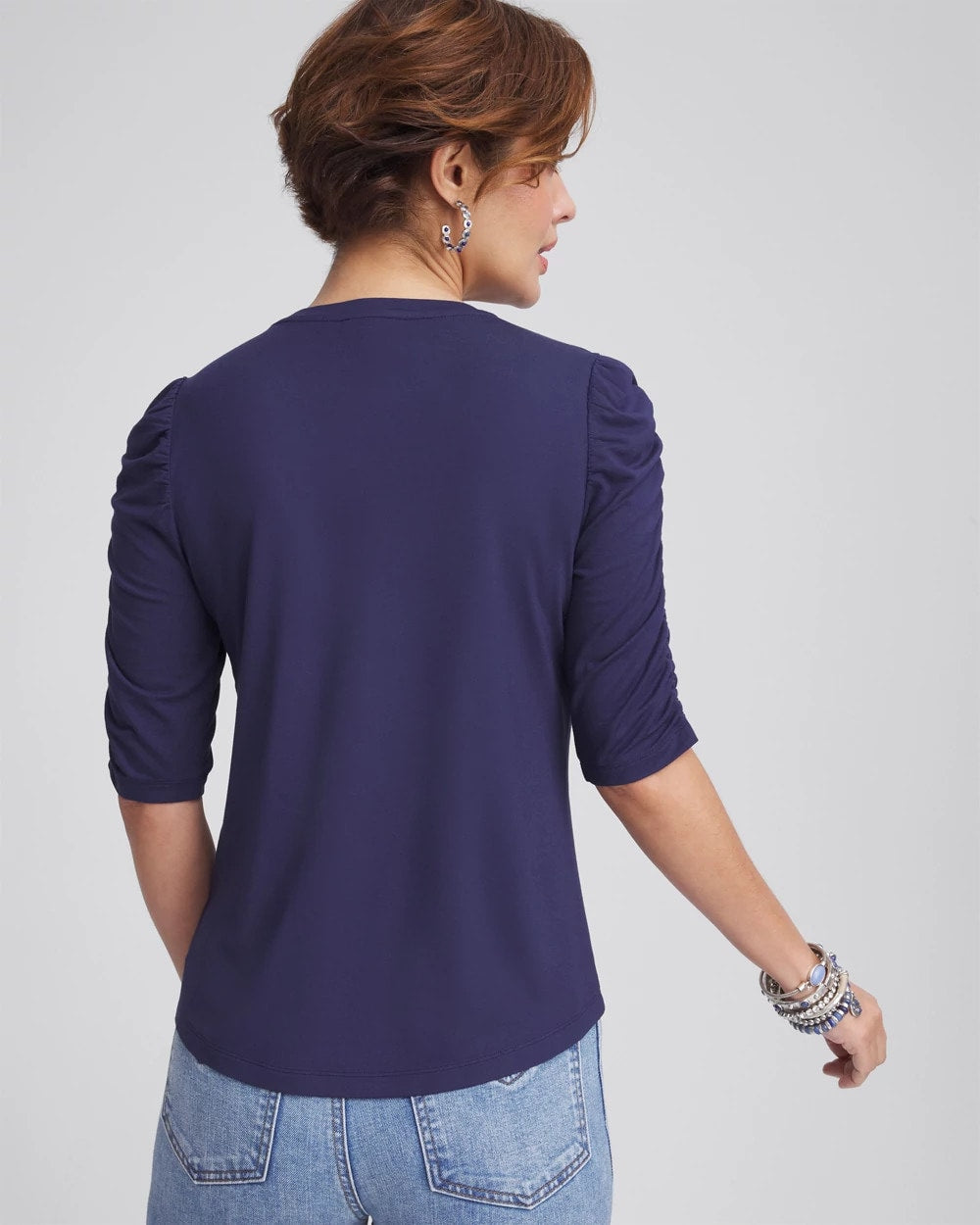 Chico's Ruched Sleeve Knit Tee PASSPORT BLUE