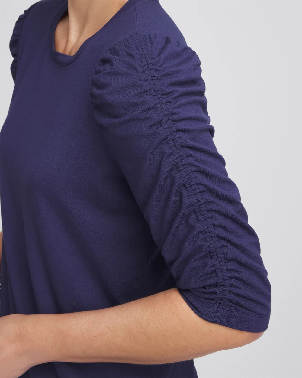 Chico's Ruched Sleeve Knit Tee PASSPORT BLUE