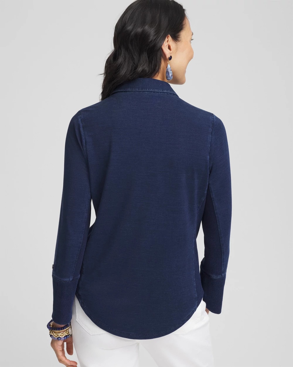 Chico's Collared Henley Denim Top RIVIERA AUTHENTIC