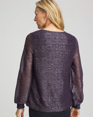 Chico's Foiled Bodre Top PURPLE ELIXIR