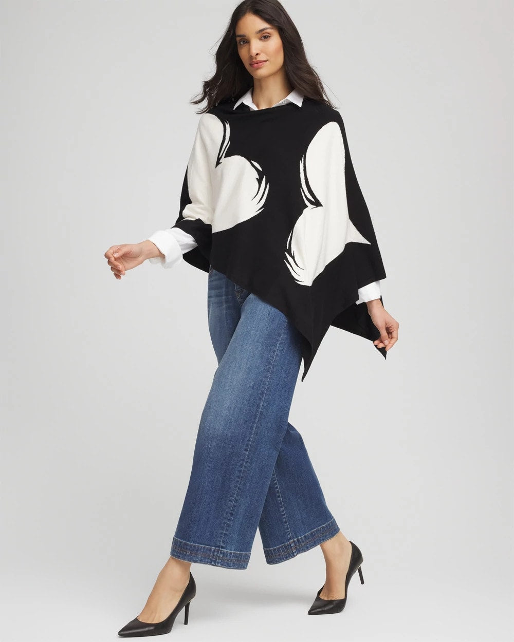 Chico's Love Brush Convertible Sweater Poncho BLACK