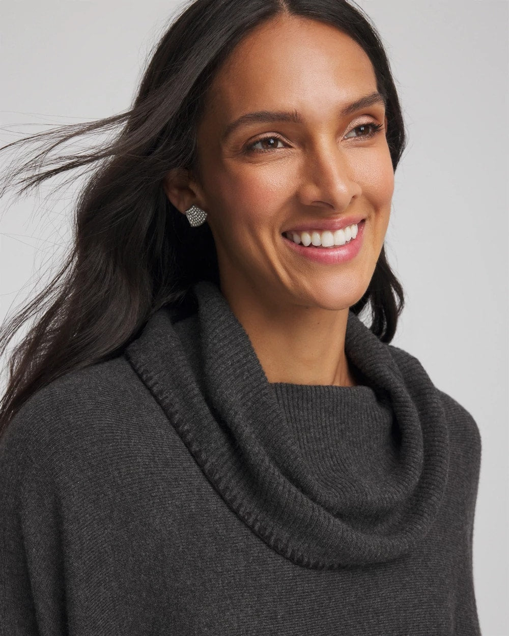 Chico's Cowlneck Poncho GRAPHITE HEATHER GRAY