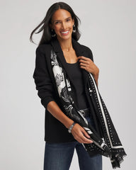 Chico's Floral Woven Oblong Scarf BLACK