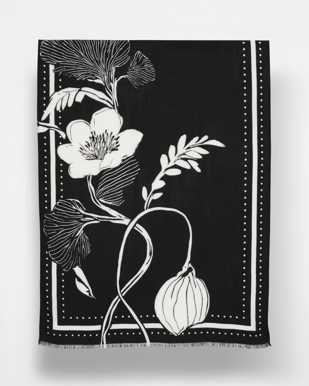 Chico's Floral Woven Oblong Scarf BLACK