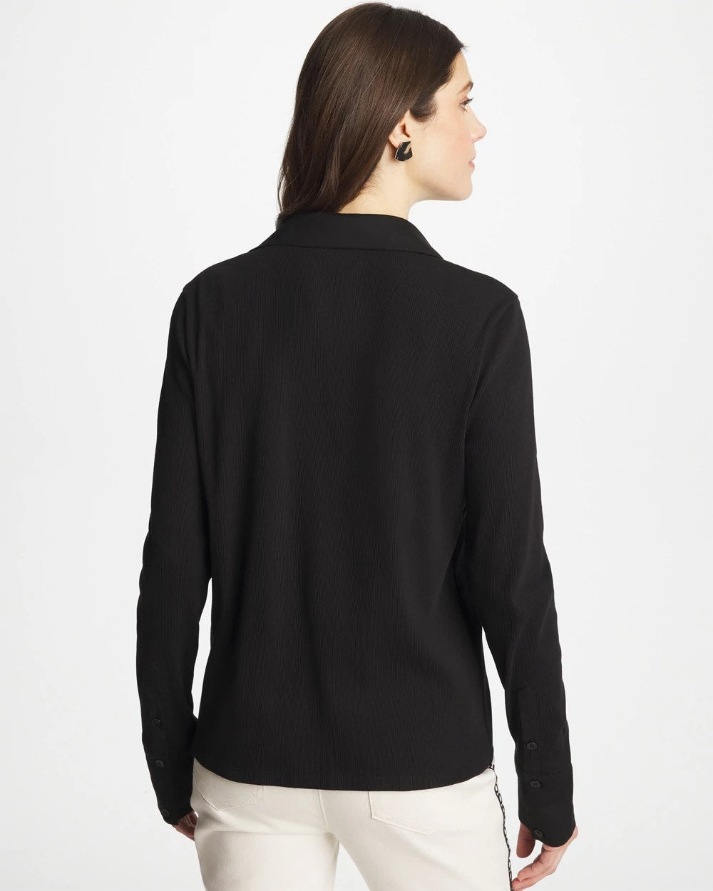 Chico's Collared Rib Mix Henley BLACK