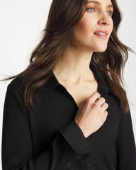 Chico's Collared Rib Mix Henley BLACK