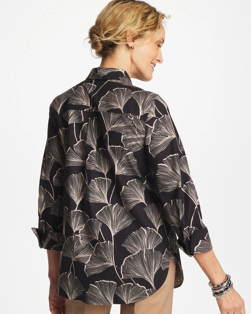 Chico's No Iron™ Stretch Ginkgo Glory Shirt BLACK