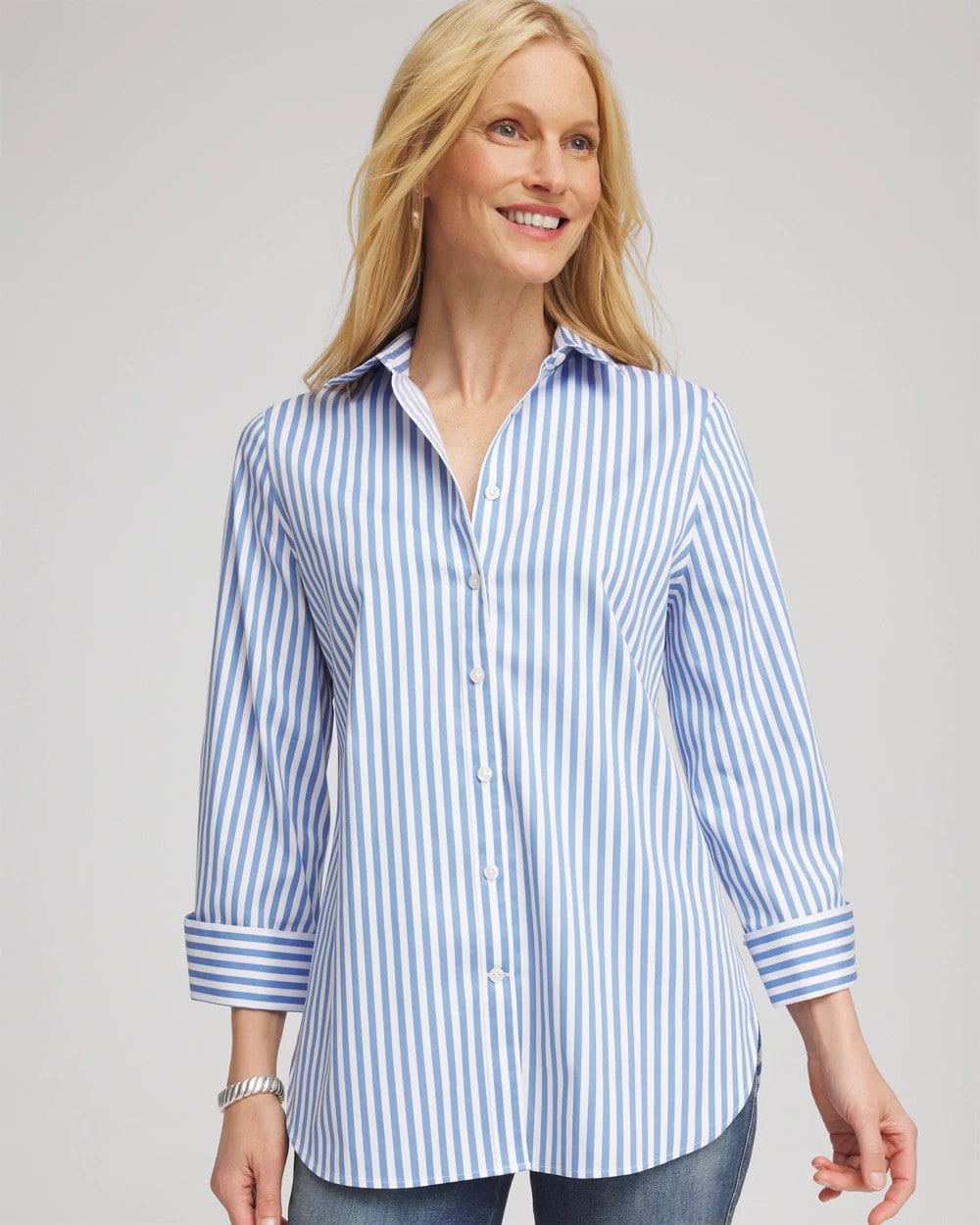 Chico's No Iron™ Stretch Striped Shirt TIDAL BLUE