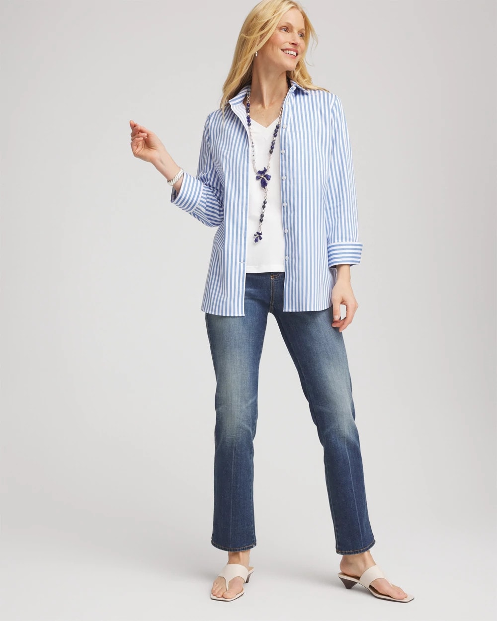 Chico's No Iron™ Stretch Striped Shirt TIDAL BLUE