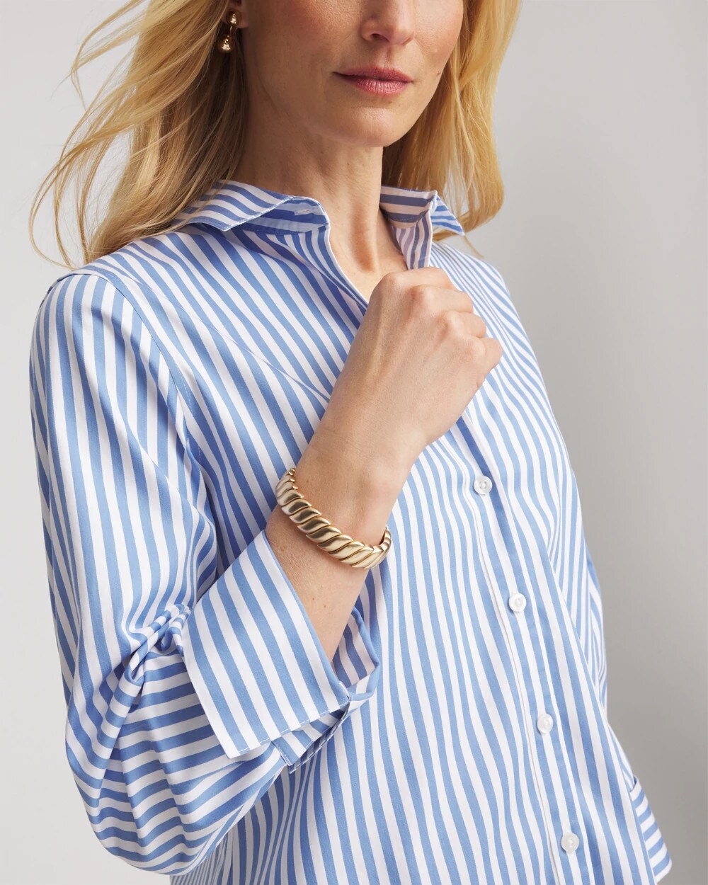 Chico's No Iron™ Stretch Striped Shirt TIDAL BLUE