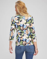 Chico's Mod Blooms Pima Button Tee PASSPORT BLUE
