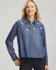 Chico's Embellished Tencel Collar Shirt KIRUNA INDIGO
