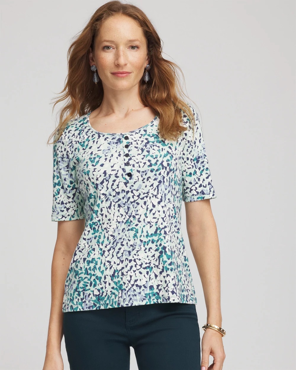 Chico's Pima Cotton Henley Tee INDIGO SKY