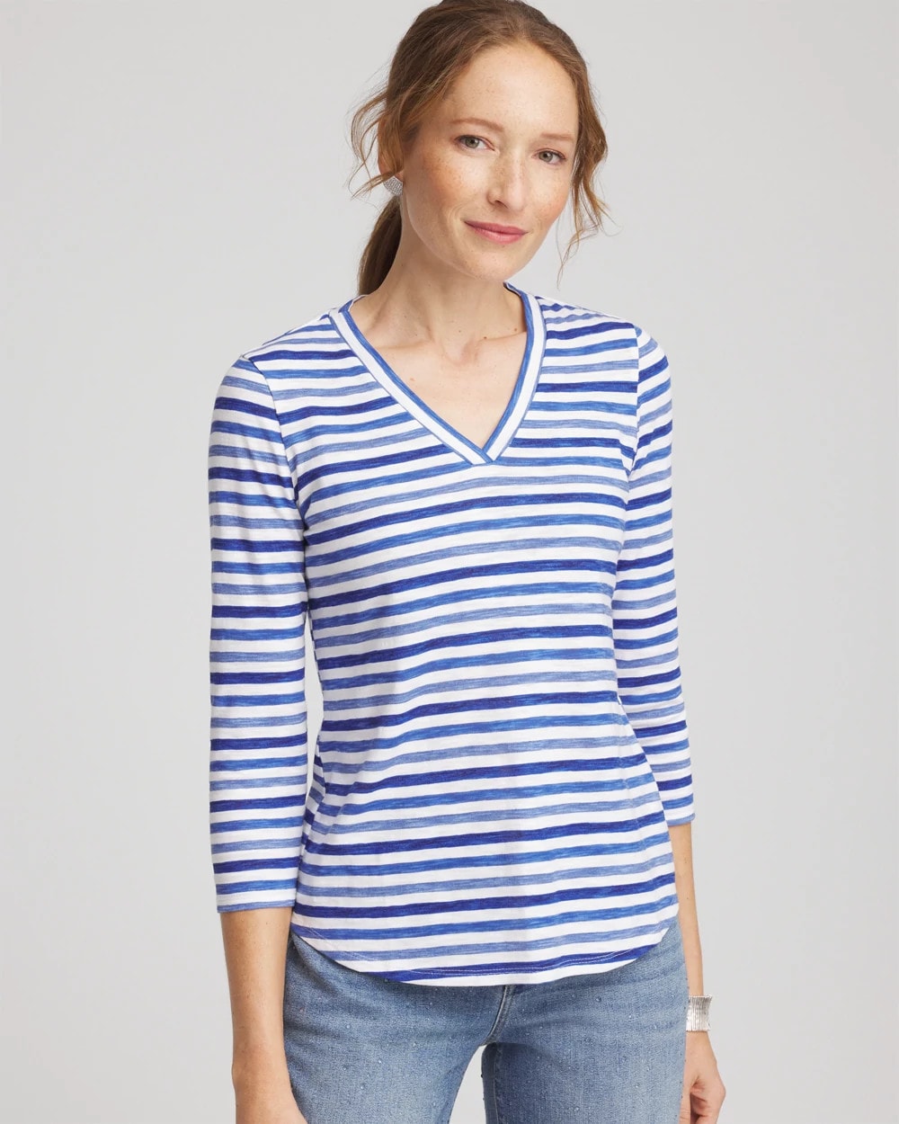 Chico's Slub 3/4 Sleeve Tee BLUE PEARL