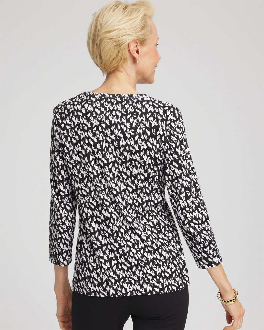 Chico's Pima Crewneck Button Tee BLACK