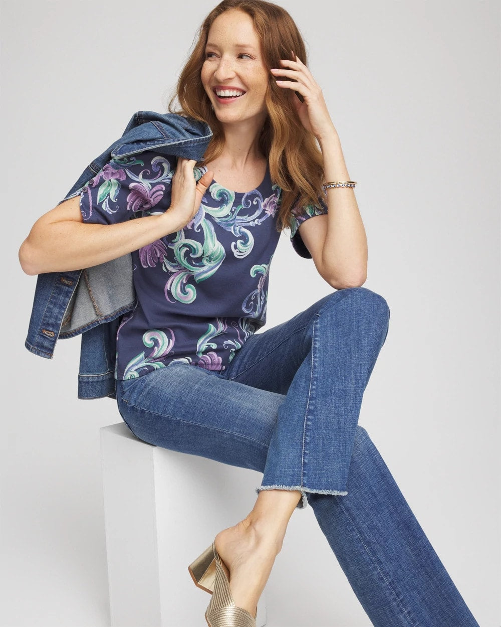 Chico's Tulip Sleeve Pima Tee TEAL SHADOW
