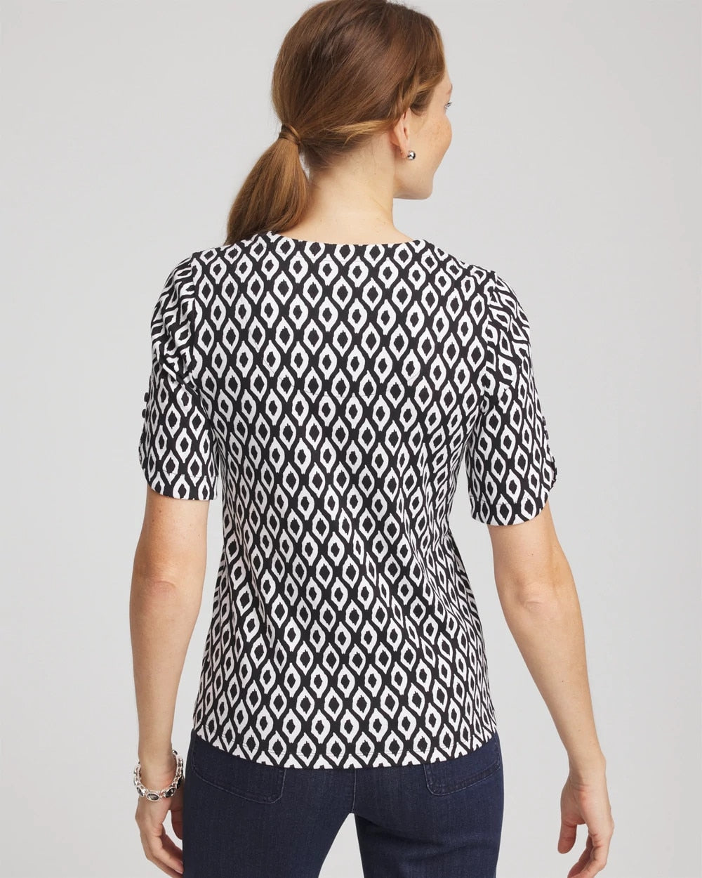 Chico's Printed Pima Elbow Sleeve Tee BLACK