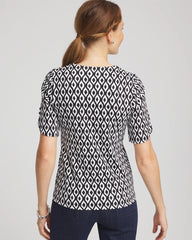 Chico's Printed Pima Elbow Sleeve Tee BLACK