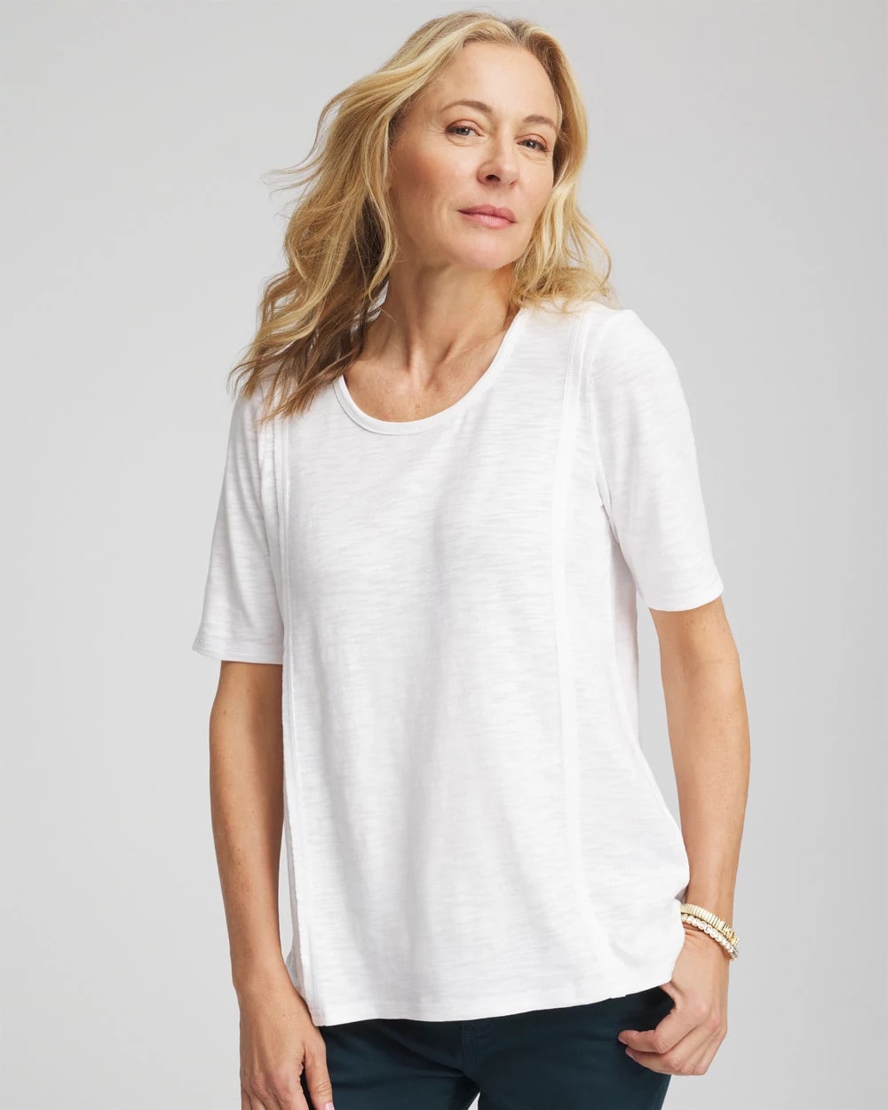 Chico's Slub Paneled Elbow Tee ALABASTER
