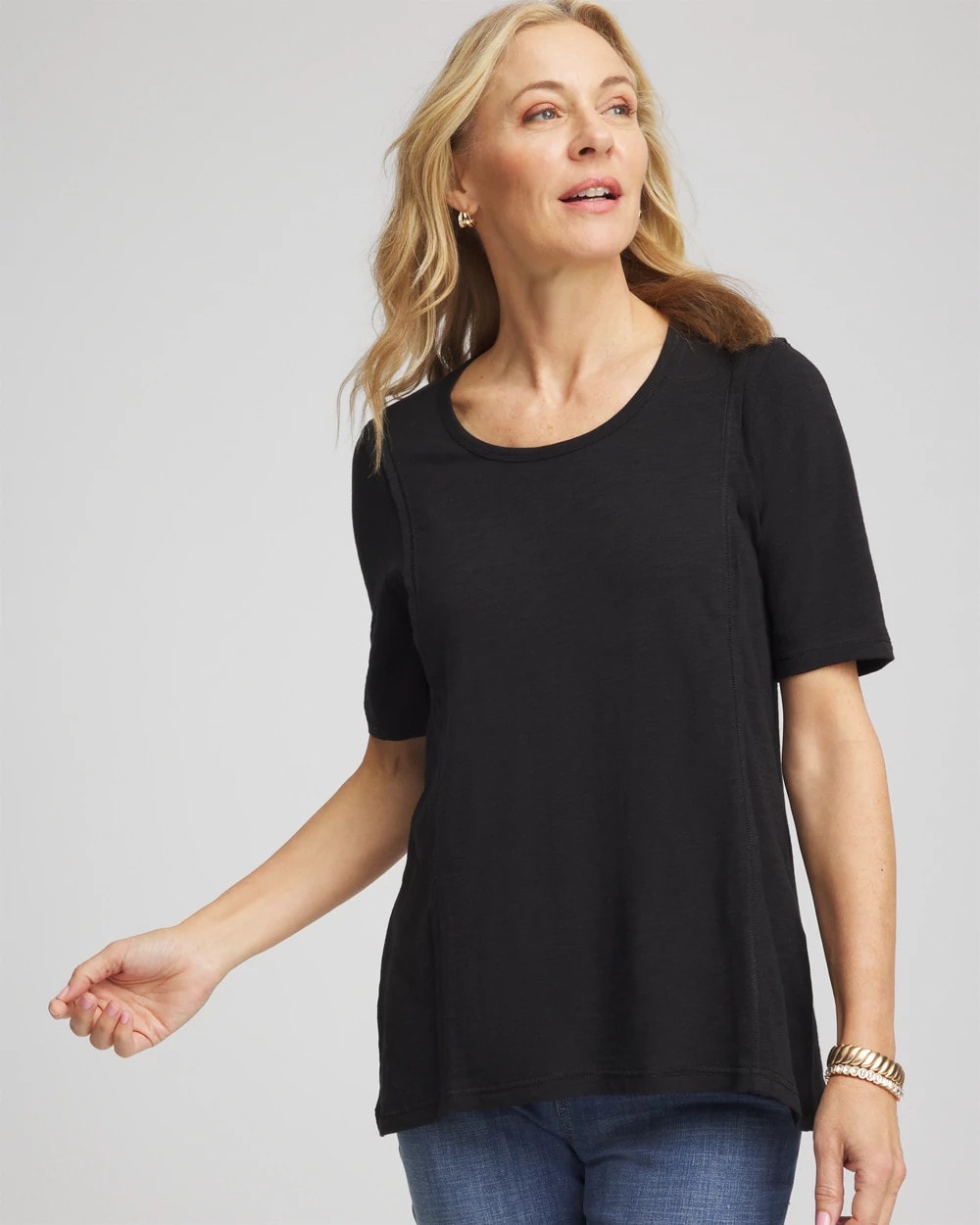 Chico's Slub Paneled Elbow Tee BLACK