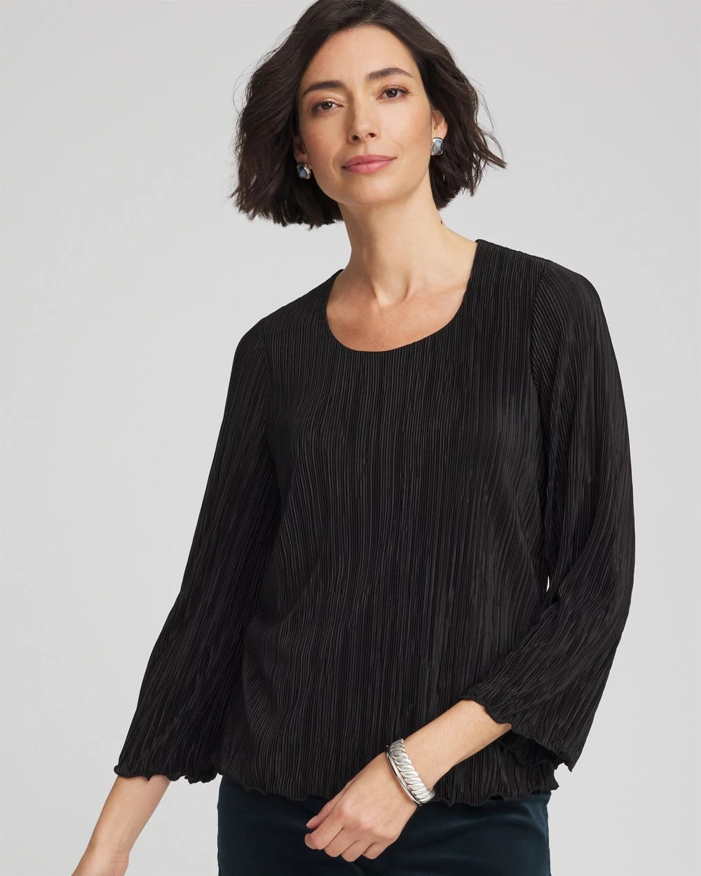 Chico's Bodre Flare Sleeve Top BLACK
