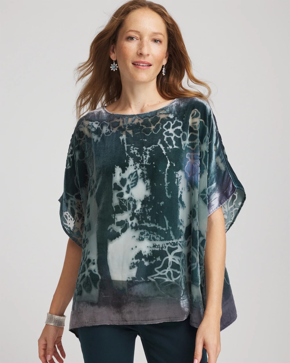 Chico's Velvet Burnout Passion Poncho STRIKING TEAL