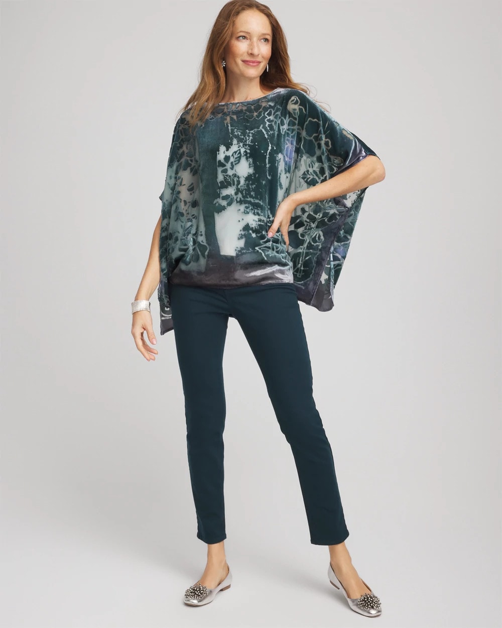 Chico's Velvet Burnout Passion Poncho STRIKING TEAL