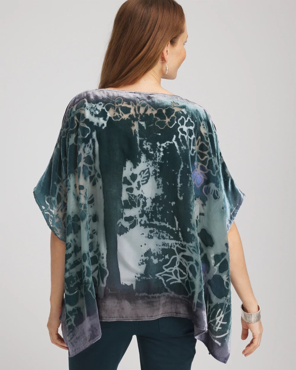 Chico's Velvet Burnout Passion Poncho STRIKING TEAL